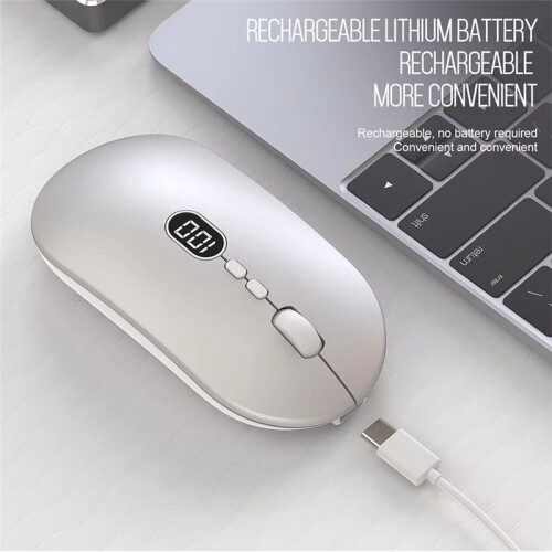 Wireless Computer Mouse with Battery Level Visible Rechargeable 2.4G Portable USB Mouse Silent Click for PC Laptop C 1
