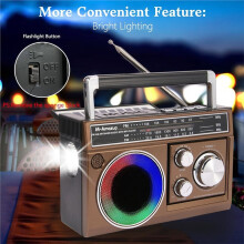 Radios Portable AM FM Radio Retro Pocket Radio with Speaker Flashlight Strong Reception with Colorful Lights