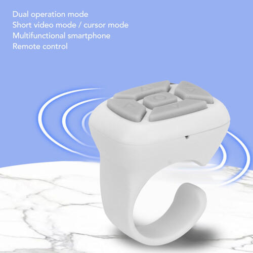 Remote Control Ring Bluetooth Selfie Button for Phone, White, 50mAh 2