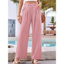 Women'S Wide Leg Dress Pants High Waisted Trousers Business Casual Slacks Button Palazzo Pant XL