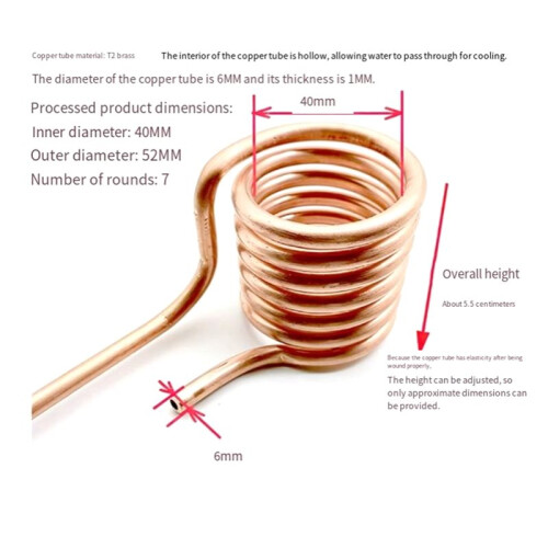 T2 Copper Tube Induction Heating Coil 6mm Outer Diameter Hardened Tapless Heating  DIY ZVS Coil 1