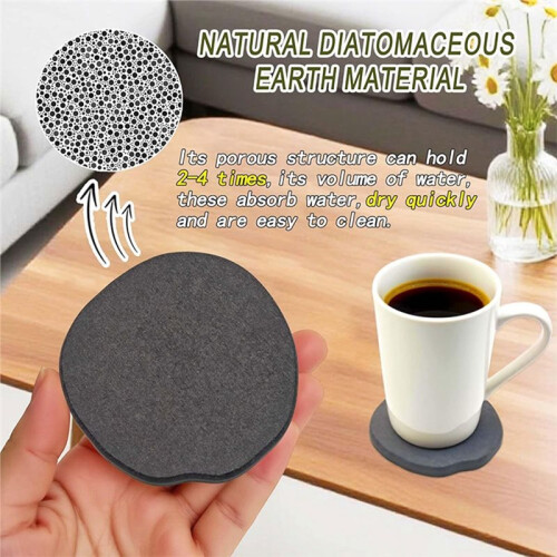 Diatomaceous Earth Coasters Set - 4 Pack Absorbent Quick-Dry Stone Design White