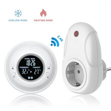 Draadloze Timerthermostaat met Stopcontact, Draagbaar Thermostaatstopcontact voor Verwarmings- of Koelapparaten, EU-Stekker