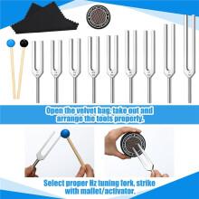 Tuning Fork Set, 9 Chakra Frequencies 174hz to 963hz for Yoga & Sleep, with Activator, for Mental Focus, Relaxation