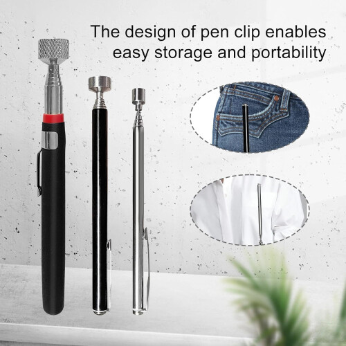 Magnetic Pickup Tool 10lb Pull Force Telescoping Magnet Stick with Pocket Clip PVC Handle 2