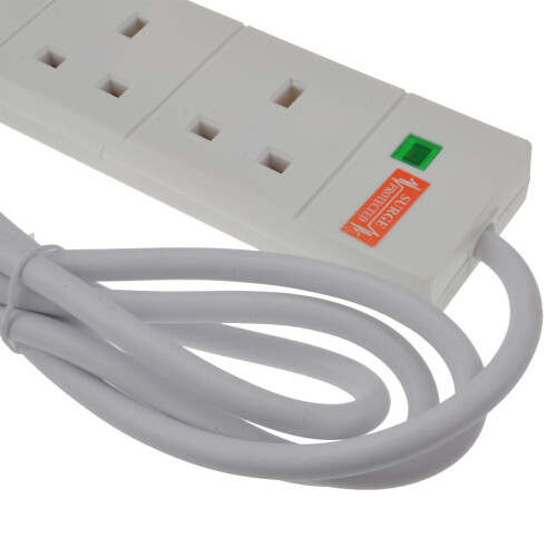 kenable Surge Protected 4 Gang Way Mains Extension Socket UK 13A White  2m 1
