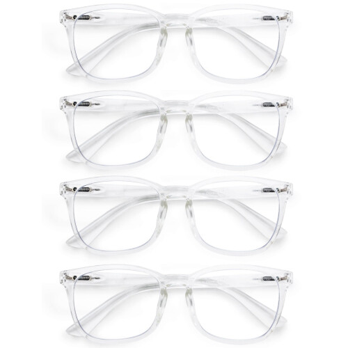 Blue Light Blocking Reading Glasses 2.0x Magnification Clear Frame Square 4 Pack for Women 1