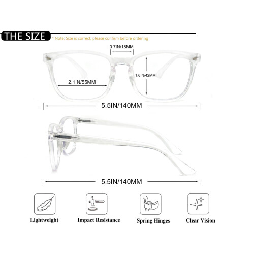 Blue Light Blocking Reading Glasses 2.0x Magnification Clear Frame Square 4 Pack for Women 2
