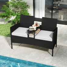 2 Seater Loveseat Rattan Garden Bench with coffee tea Table