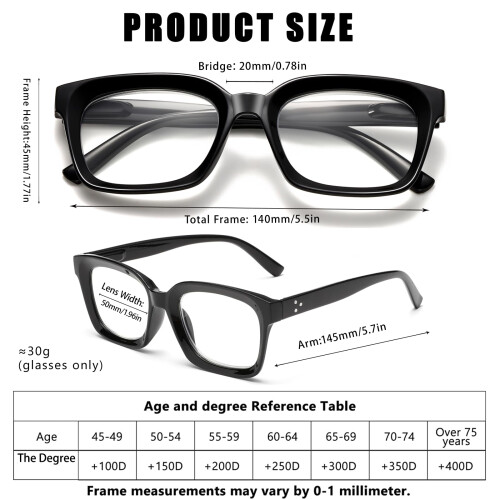 Oversized Square Reading Glasses for Women 3.0 Diopter Blue Light Blocking Spring Hinge Multi Color 1