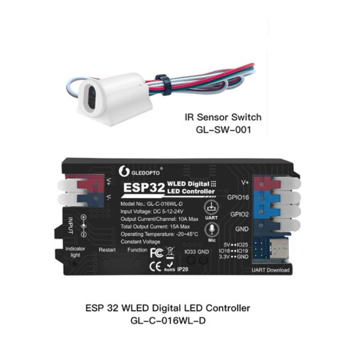 GLEDOPTO ESP32 WLED LED Controller Built in Microphone DIY Pin with IR  Sensor  Dynamic Lights WS2811 WS2813 WS2815 2