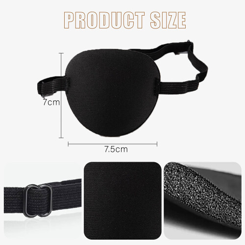 Eye Patch for Adults 2 Pack – 3D Contoured Adjustable Black Medical Eye Patch for Vision Therapy 2