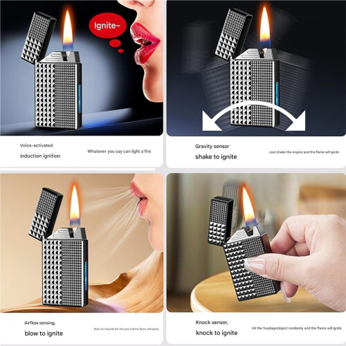 VoiceActivated Kerosene Lighter with Retro Flip Design, Soft Flame Refillable Gift Black 1