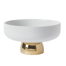 Ceramic Plate Tall Feet Fruit Plate Round Salad Bowl Dessert Cake Pan Snack Tray Decorative Plates (L)