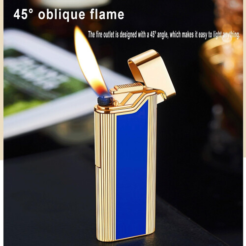 Silver Metal Torch Lighter for Men with Adjustable Oblique Flame, Compact Windproof Design 2