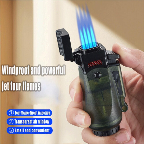 Torch Lighter Windproof Blue Flame Adjustable Butane Refillable Green Outdoor Camping 1