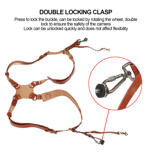 Leather Double Shoulder Camera Harness Strap for DSLR, Brown 2