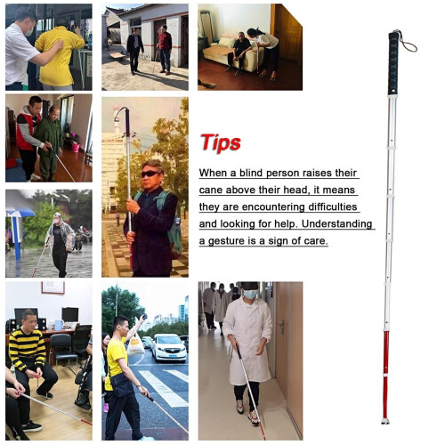 Blind Cane 138cm Telescopic Foldable Walking Cane with Rotating Tip and Wrist Strap for Visually Impaired 2