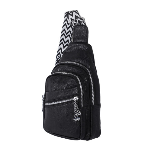 Sling Bag PU Leather Black, Adjustable Strap