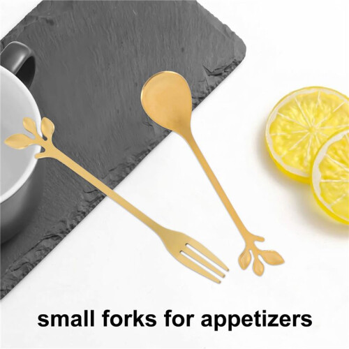16PCS Dessert Spoon and Fork Set Cake Fork Coffee Spoon  Fruit Fork Stainless Steel -Gold 1