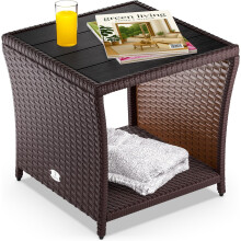 45cm Polyrattan Garden Side Table WPC Top Brown
