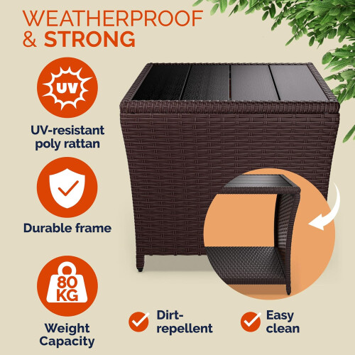 45cm Polyrattan Garden Side Table WPC Top Brown 1