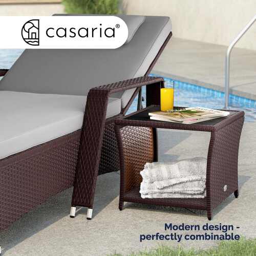 45cm Polyrattan Garden Side Table WPC Top Brown 2