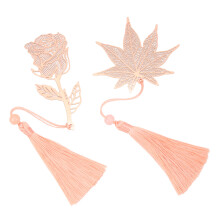 2-Piece Rose Gold Metal Bookmarks, Stainless Steel Flower & Leaf, 18.7x6.6cm & 21x3.1cm