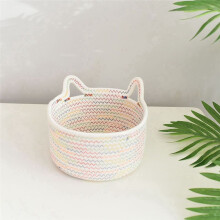 Small Woven Basket, Colorful Storage Basket, Desktop Storage Basket Hand-Woven Cotton Rope Storage Basket B