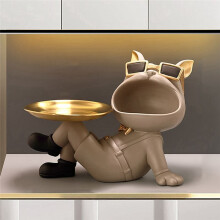 Resin Bulldog Statue Storage Box, Home Decoration Art Sculpture, Multifunctional Candy Container. (Beige)