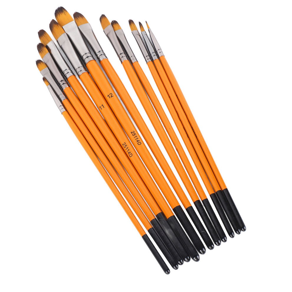 12Pcs Filbert Tip Acrylic Brushes - Orange Handle 9381393630144