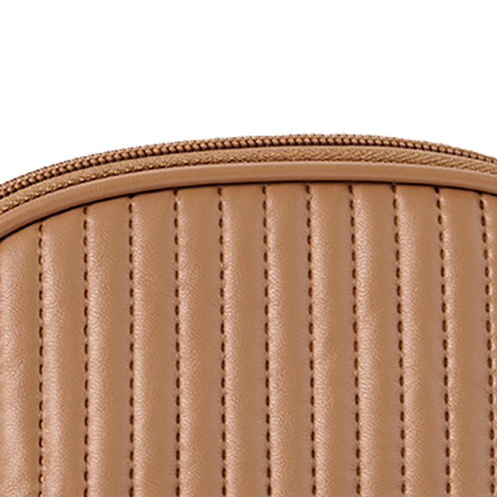 Brown Pu Leather Large Capacity Travel Makeup Bag, Portable