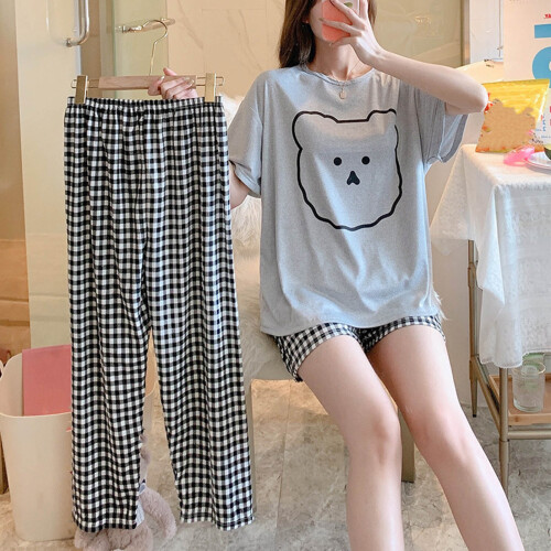 3 Piece Pajama Set - Bear Print Gray, Free Size