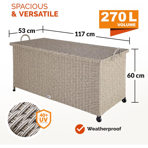 270L Polyrattan Garden Box with Wheels Grey 2