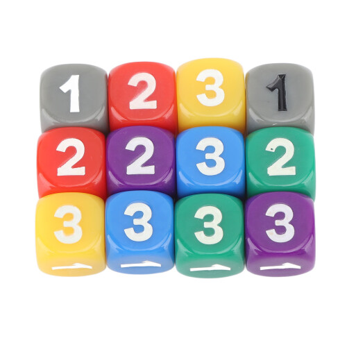 12pcs Colorful Plastic Dice - 1.3cm Rounded Corners for Math & Games 2