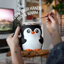 Lindo Portavasos de Helado con Forma de Pingüino y Ranura para Cuchara, Funda Reutilizable para Portavasos de Helado con Mango Anticongelante