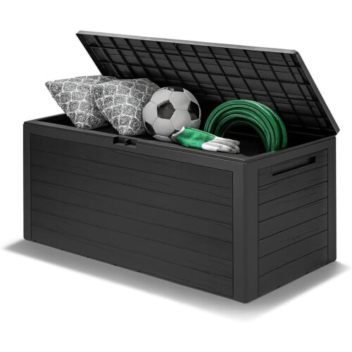 280L Waterproof Garden Storage Box Black Rattan 1