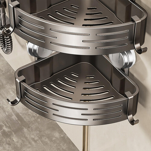 Corner Shower Shelf with Suction Cups, NoDrill Rustproof Bathroom Storage Rack, Adjustable with Hooks 1