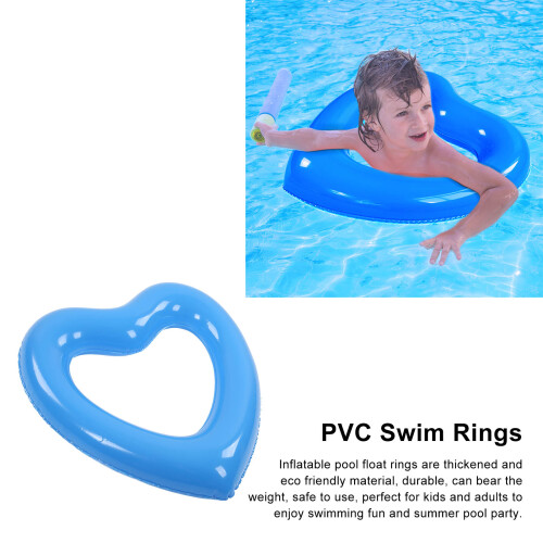 Heart Shaped Swimming Circle 45cm Inflatable Pool Float PVC Blue 2