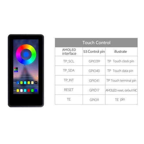 Tela de Exibição AMOLED ESP32 S3 de 1,91 Polegadas com WIFI/BTL PSRAM para  LVGL com Porta /Sensor QMI8658C de 6 Eixos, A 1