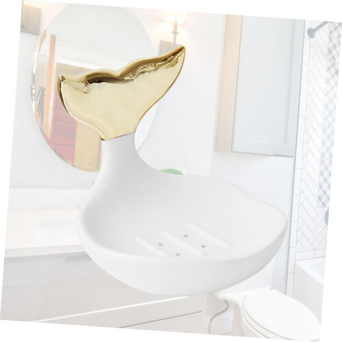 White Ceramic Soap Dish Bathroom Holder with Drainage Keeps Counters Tidy Minimalist Design 2
