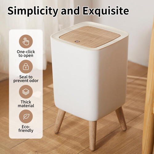 Trash Can Set 2.6 Gallon + 0.5 Gallon, Rectangular Press  Lid, Dog Proof AntiOdor, White 1