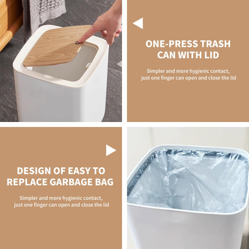 Trash Can Set 2.6 Gallon + 0.5 Gallon, Rectangular Press  Lid, Dog Proof AntiOdor, White 2