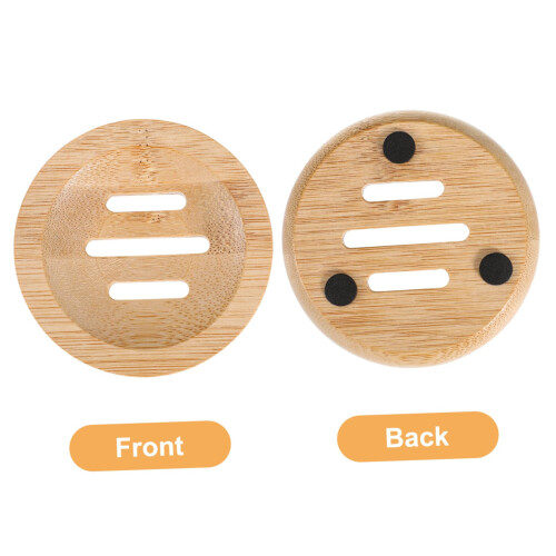 2pcs Round Bamboo Soap Dish Holder SelfDraining Keeps Soap Dry for Bathroom and Kitchen 2