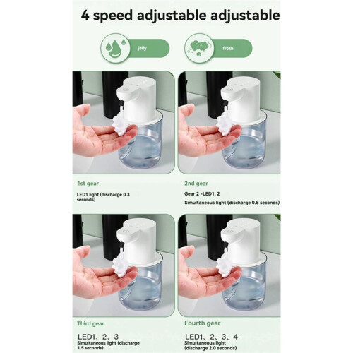 400ML Automatic Soap Dispenser, Infrared Sensor, 4 Adjustable Modes, Waterproof, Ideal for Home, Kitchen, Bathroom
