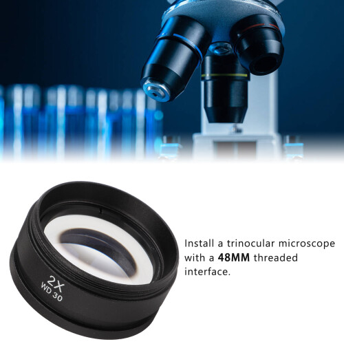 Auxiliary Objective Lens for Trinocular Microscope 48mm Threaded 2X 2