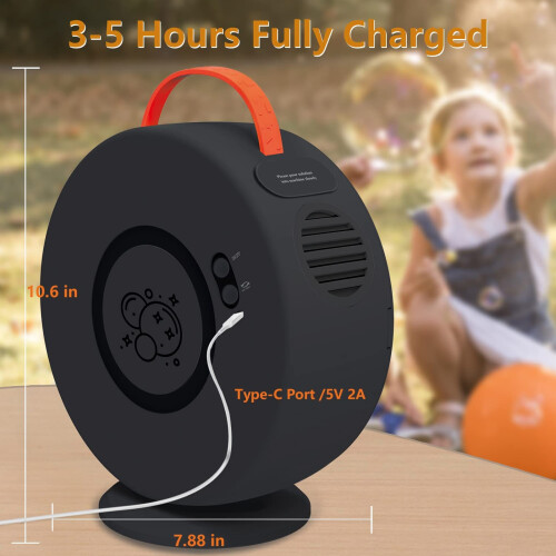 Automatic Rotation Bubble Machine for Kids, USB Rechargeable, Black 2