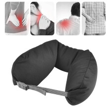 Tragbares U-förmiges Nackenkissen für Reisen, 15,5x61 cm, schwarz