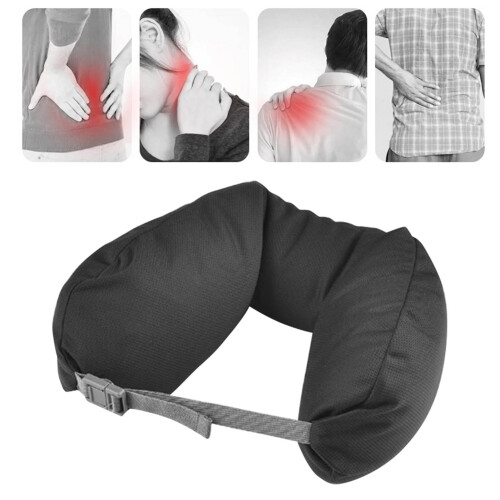 Cuscino da viaggio portatile a forma di U, 15,5x61cm, nero