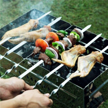 6Pcs 55cm BBQ Skewers Long Handle Shish Kebab Barbecue Grill Stick Wood BBQ Fork Stainless Steel Outdoors Grill Needle